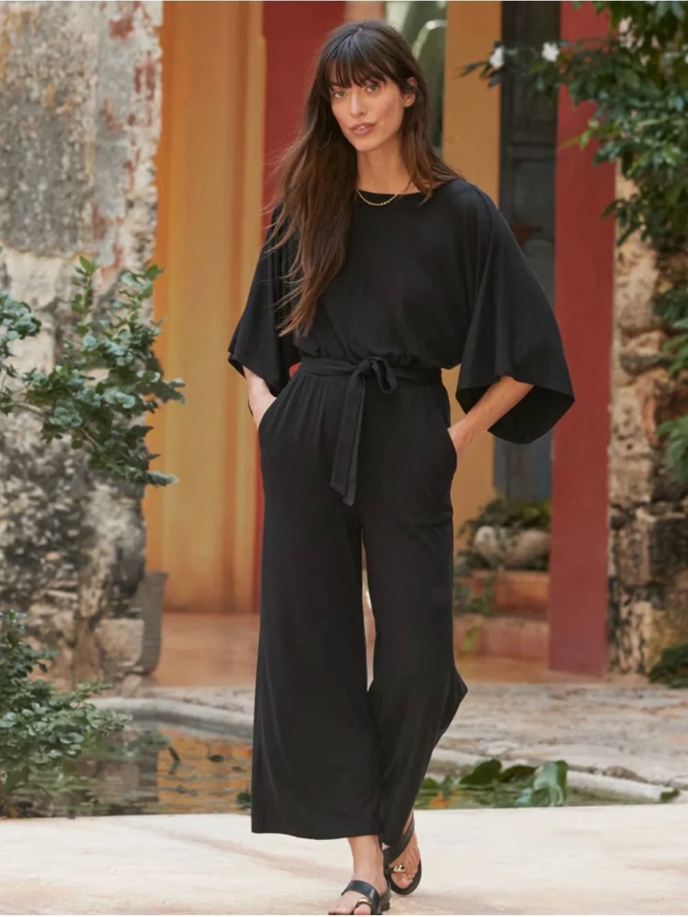 NWT Garnet Hill Prato Knit Jumpsuit | Tropical Boho Resort Coastal, Medium